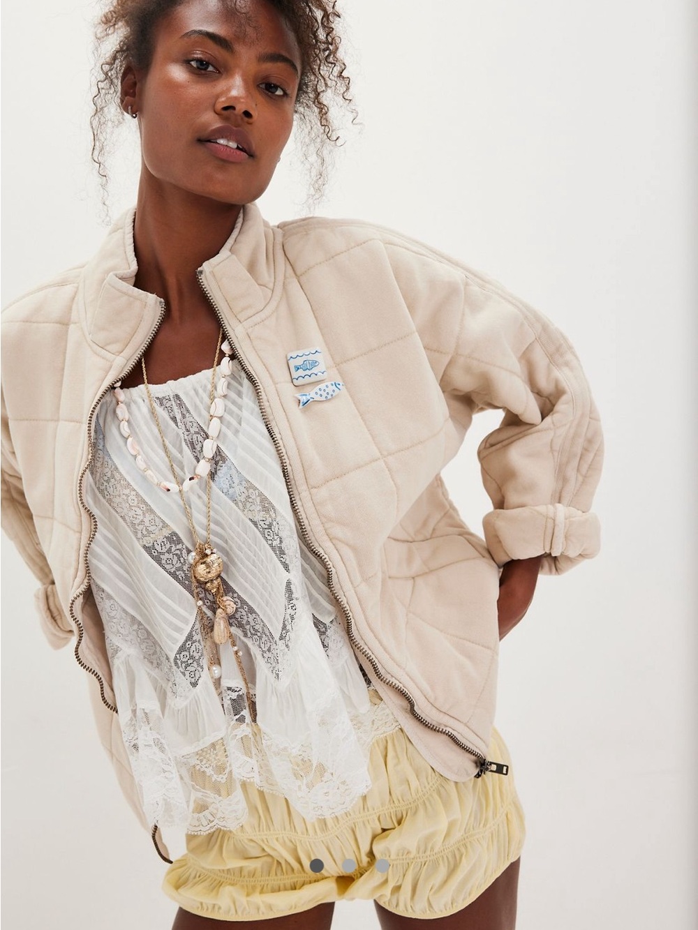 Dolman Quilted Women's Jacket - Lightweight Beige Coat